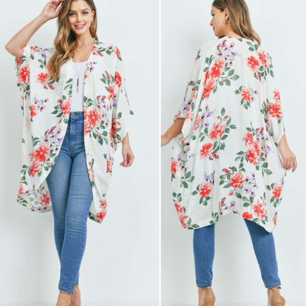 #61 Ivory Floral Kimono top